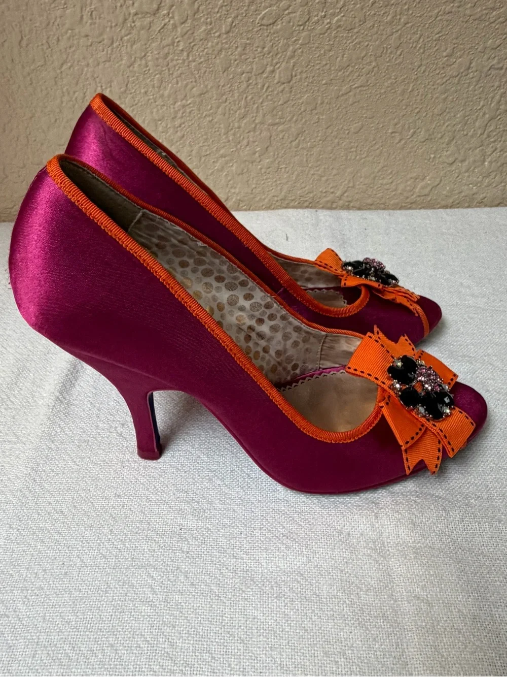 4/$20 Poetic License Peep-Toe Heels in Magenta and Orange